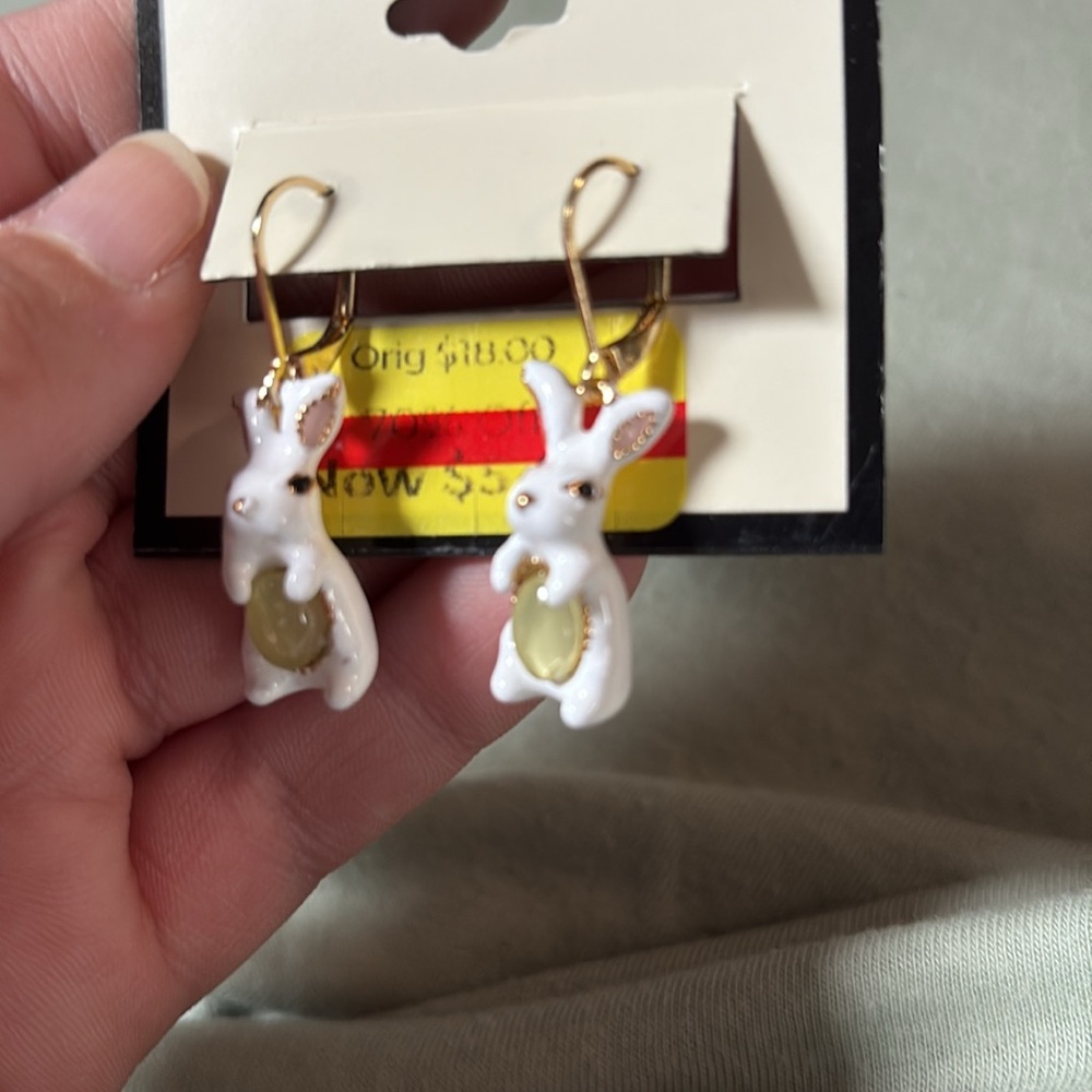 Napier Gold and White Bunny Earrings
